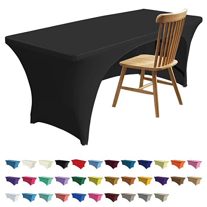 ABCCANOPY 30  Colors Spandex Table Cover 6 ft. Fitted Polyester Tablecloth Stretch Spandex Tablecover-Table Toppers(Open Back Black)