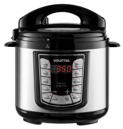 Gourmia GPC400 Smart Pot Electric Digital Multipurpose Pressure Cooker 13 Cooking Modes 4 Quart Stainless Steel with Steam Rack 800 Watts