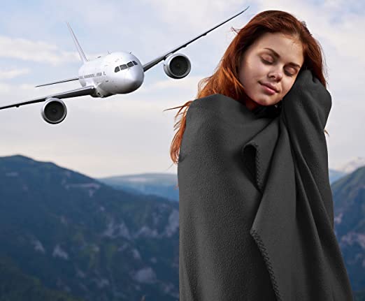 BELL HOWELL, Gray Travel Blanket for Airplane / or Use as a Throw Blanket for Home, Ultra Soft Materials, Machine Washable, Carrying Case Included