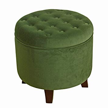 HomePop K6171-B228 Velvet Button Tufted Round Storage Ottoman with Removable Lid, Green