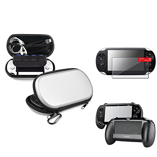 Insten Silver EVA Case Cover   Black Hand Grip   Clear Screen Protector Compatible With Sony PS Vita PSV