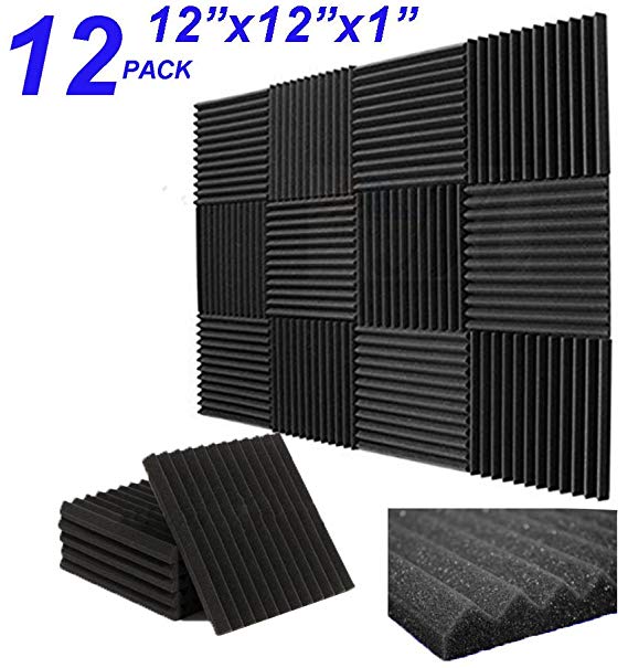 12 Pack- Charcoal Acoustic Panels Studio Foam Wedges 1" X 12" X 12" (12PCS, Black)