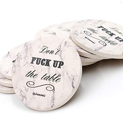 8 Pcs Funny Coasters for Drinks Absorbent, Novelty Gift Set, White Marble Ceramic Stone, Cork Backing, Home Decor and Protects Your Furniture, Ornament for Your Bar Counter