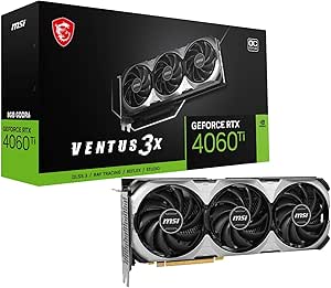 MSI GeForce RTX 4060 Ti VENTUS 3X E 8G OC Carte Graphique - GPU NVIDIA GeForce RTX 4060 Ti, 8 Go GDDR6 128 Bits, 18 Gbit/s, Interface PCI Express 4, jusqu'à 2565 MHz, Ventilateurs TORX 4.0