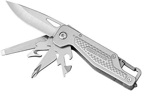 Swiss Tech Multitool Knife, 13 in 1 Pocket Size Multi-Tool with Screwdriver, Cutter, Opener, Wire Stripper, Glass Breaker, File, for Outdoor, Camping, Hiking, Fishing, Survival and More