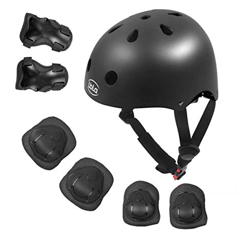 LBLA Helmet and Pads for Kids 3-8 Years Toddler Helmet,Kids Bike Skateboard Helmet,Helmet Knee Elbow Wrist for Scooter,7Pcs Adjustable Protective Gear Set for Kids (Black)
