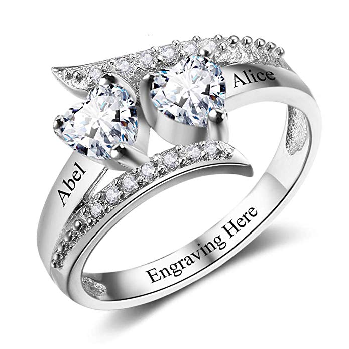 Lam Hub Fong Personalized Mothers Rings with 2 Simulated Birthstones Womens Engagement Rings Promise Name Rings for Her