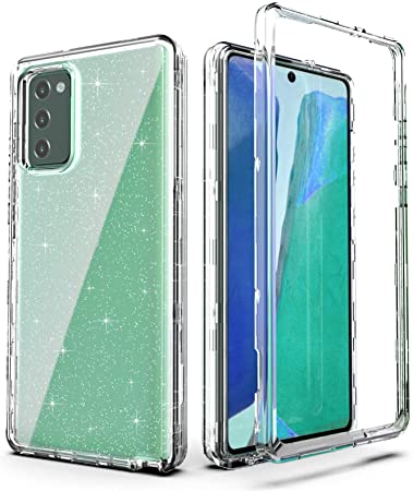 Galaxy Note 20 Case, IDweel Hybrid 3in1 Heavy Duty Shockproof Rugged Protection Case Transparent Soft TPU Protective Cover for Samsung Galaxy Note 20 6.7 Inch (2020), Glitter Clear
