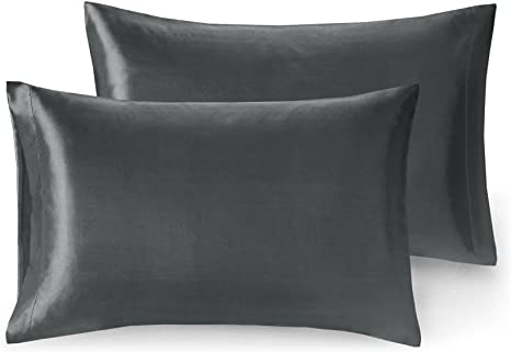 Satin Pillowcases Standard Set of 2 | Dark Grey Satin Pillow Cases for Hair and Skin | Pillow Covers, 20 x 26 Inch–Satin Weave Silky Comfort | Reduce Skin Irritation & Tame Frizzy Hair