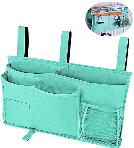 Bedside Organizer Caddy Hanging Storage for Dorm Under Mattress, Multi Pockets for Tablets, Phone, Remote Control- Bedside Caddy for Bunk Rooms and Hospital Bed Rails
