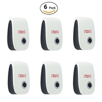 Electronic Ultrasonic Pest Repeller 6 Pack, Plug In Control Repellent for Mosquitoes,Cockroaches,Ants,Rodents, Flies,Bugs,Spiders,Mice
