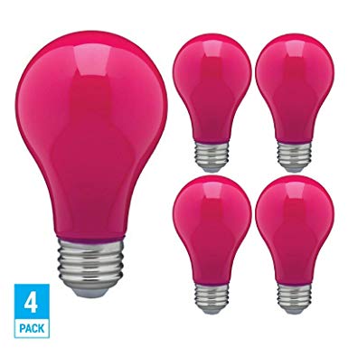 (Pack of 4) LED A19 Shape Colored Light Bulb-2W-Multi-Directional - 120V-Energy Saving - Medium Base E26 - UL-Listed-Non-Dimmable Lamp (Pink, 8 Watt (4 Pack))