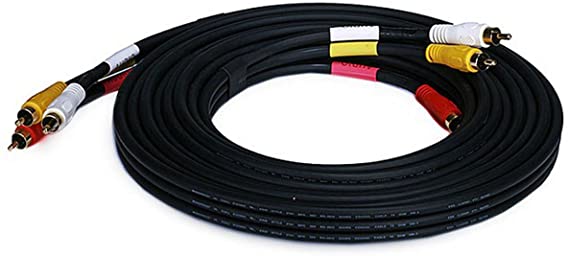 Monoprice Video Cable - 15 Feet - Black | Triple RCA Stereo Video Dubbing Composite Cable, Gold Plated RCA connectors