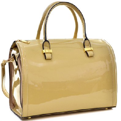 Dasein Shiny Patent Faux Leather Barrel Body Satchel Handbag Shoulder Bag