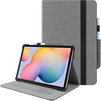KuRoKo Galaxy Tab S6 lite 10.4 Book Folio Case with Pen Holder- Multi-Viewing Angles Stand Cover with Handstrap for Galaxy Tab S6 lite 10.4 SM-P610/P615 (Grey)