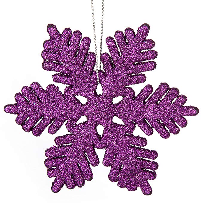 iPEGTOP 24 pcs Plastic Shinny Glitter Christmas Snowflake Ornaments Set for Craft DIY Party Home Holiday Decoration, 4 inch, Purple