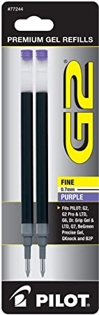 PILOT G2 Gel Ink Refills For Rolling Ball Pens, Fine Point, Purple Ink, 2-Pack (77244)