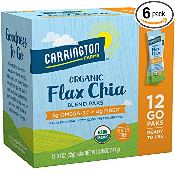 Carrington Farms Organic Flax Chia Paks, Gluten Free, USDA Organic, 12 Count Easy Serve Packets (Pack of 6), Packaging May Vary