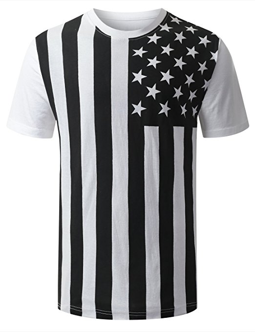 URBANCREWS Mens Hipster Hip Hop USA American Flag All-Star Crewneck T-shirt