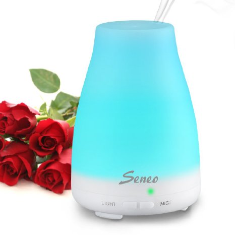 Seneo 100ml Aromatherapy Essential Oil Diffuser Portable Ultrasonic Cool Mist Aroma Humidifier With Color LED Lights Changing and Waterless Auto Shut-off Function for Home Office Bedroom Room