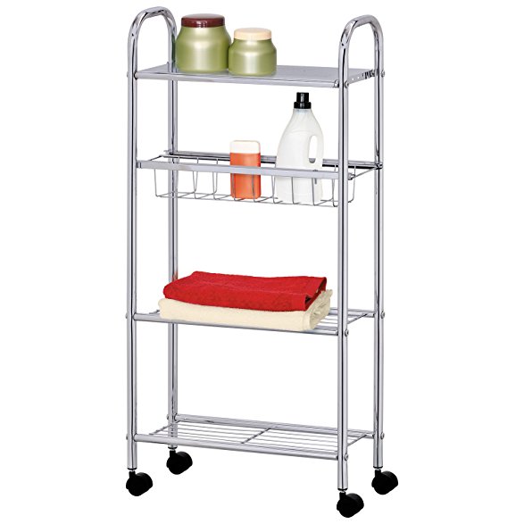 Tatkraft Cute Slim 4-Tier Bathroom Cart Storage Trolley Metal White 6"X15"X 31,5"