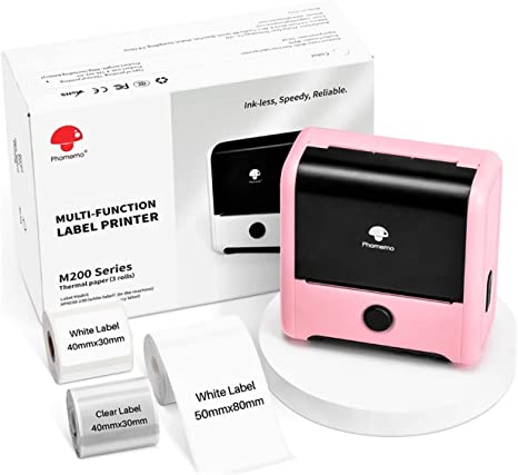 Label Printer- Phomemo M200 Label Printer Machine with 3 Tape, 2022 Upgrade 3 Inch 80mm Series M110 Label Maker,WiFi Bluetooth Thermal Label Printer,Phone Pad Support,for Android iOS System- Pink