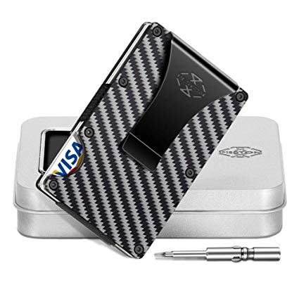 PESTON Minimalist Carbon Fiber Wallet and Money Clip RFID Blocking Card Holder