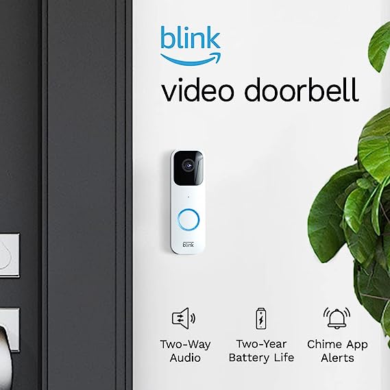 Blink Video Doorbell (White)   Mini Camera (Black) with Sync Module 2 | Two-Way Audio, HD Video, Motion and Chime Alerts | Alexa Enabled