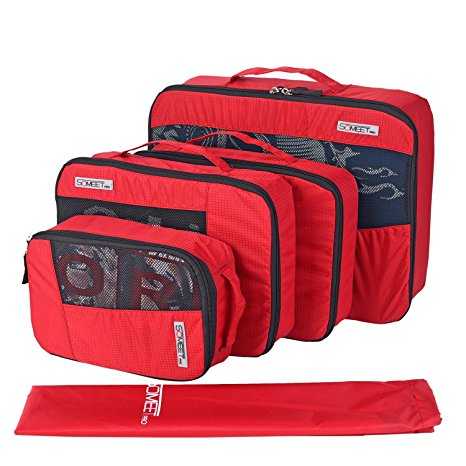 Someetpro Packing Cubes - 5 Piece Set - Small, 2 Medium, Large and Laundry Bag - Travel Luggage Organizer - Backpack Suitcase Organizers