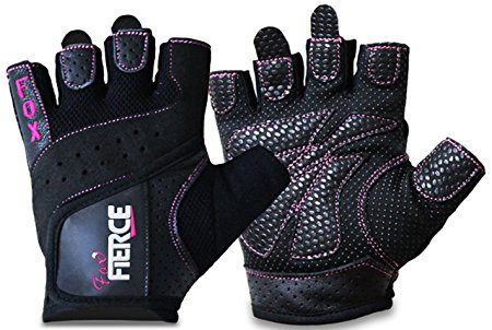 Womens Weightlifting Gloves in Black or Pink plus *FREE* Padded Figure 8 Lifting Straps for Powerlifting and Heavier Weight plus *FREE* Fox Fierce Fitness Workout for Women Ebook