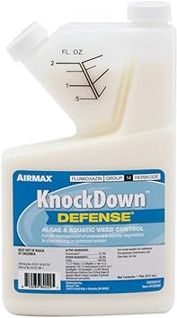 Airmax Knockdown Defense 2-in-1 Liquid Pond Algae Control, Effective & Fast Acting Algaecide, Aquatic Weed Treatment for Clear Water in Ponds & Lakes, Liquid Formulation for Easy Use, 16 fl oz