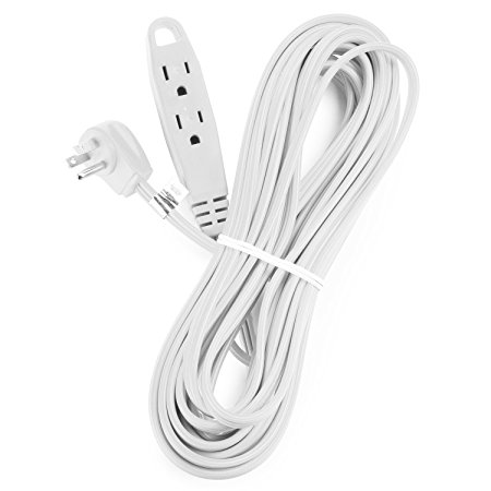 Aurum Cables 20 Feet 3 Outlet Extension Cord 16AWG Indoor/Outdoor Use White - UL Listed