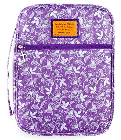 Bible Case Cover for Women Zippered Carrying Organizer with Handles & Pockets, Proverbs 31:25, She is Clothed with Strength and Dignity,10" x 7.5" x 2"