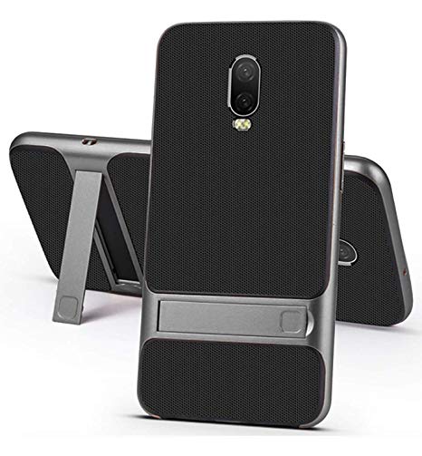 MVE® Oneplus 6T Shock Proof Rugged Rock Royce Dual Layer Armor Pc Frame, Silicone Kickstand Protector Back Cover for OnePlus 6T / one Plus 6t (Grey)