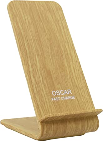 Oscar Fast Wireless Charger, 15W Wireless Charging Stand, Qi-Certified, Compatible iPhone 13/13 Pro/13 Pro Max/12/12Pro/12 Pro Max/XR/XS/X, Samsung Galaxy S, Galaxy Note Series, Fast-Charging (Wood)