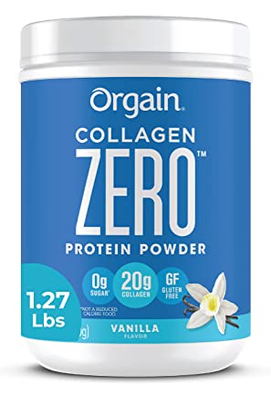 Orgain Grass Fed Hydrolyzed Collagen Peptides Zero Protein Powder - Vanilla Flavor, 0g Sugar, Pasture raised, Dairy Free, Soy Free, Gluten Free, Non-GMO, Type I and III, 1.27 lbs