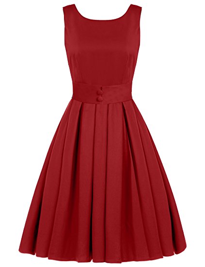 ACEVOG Women's Vintage Audrey Hepburn 50's Inspired Rockabilly Swing Cocktail Dress