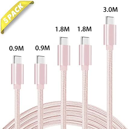 USB C Cable, 【5-Pack】3A Fast Charge Various Lengths Durable Nylon Braided USB A to USB C Charging Cable Compatible with Samsung Galaxy S10/S9/S9 /S8/S8 /Note 8, LG G5/G6/V20, HTC, Moto, Sony and Other USB C Devices