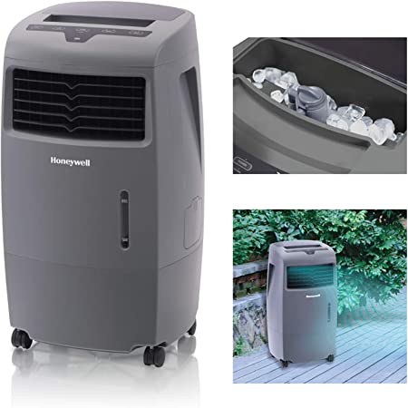 Honeywell 500 CFM Indoor/Outdoor Evaporative Air Cooler in Gray with Remote Control and an Extra Honeycomb Filter, CO25-1941-KIT