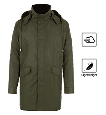 bosbary Raincoats Men's Waterproof Lightweight Long Rain Jacket Outdoor Hooded Trench