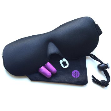 NEW - Dormibene Black Sleep Mask/Eye Mask Set - 3D memory foam won't touch eyes - Includes Ear Plugs & Travel Pouch