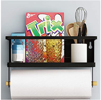 Refrigerator Spice Rack Organizer Single Tier Magnetic Fridge Spice Storage with Paper Towel Holder (BLACK)