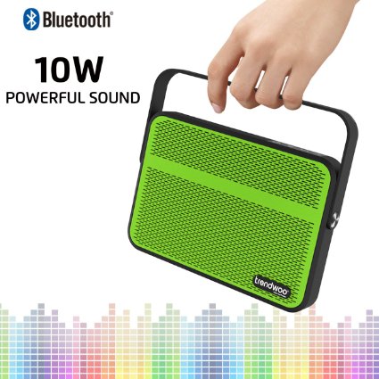 Bluetooth Speakers, Trendwoo 10W Powerful Portable Wireless Stereo Speaker Waterproof with Carrying Handle ( Dual 5W Drivers, 10Hours Playtime, Built in Microphone) for Outdoor & Indoor (Green)
