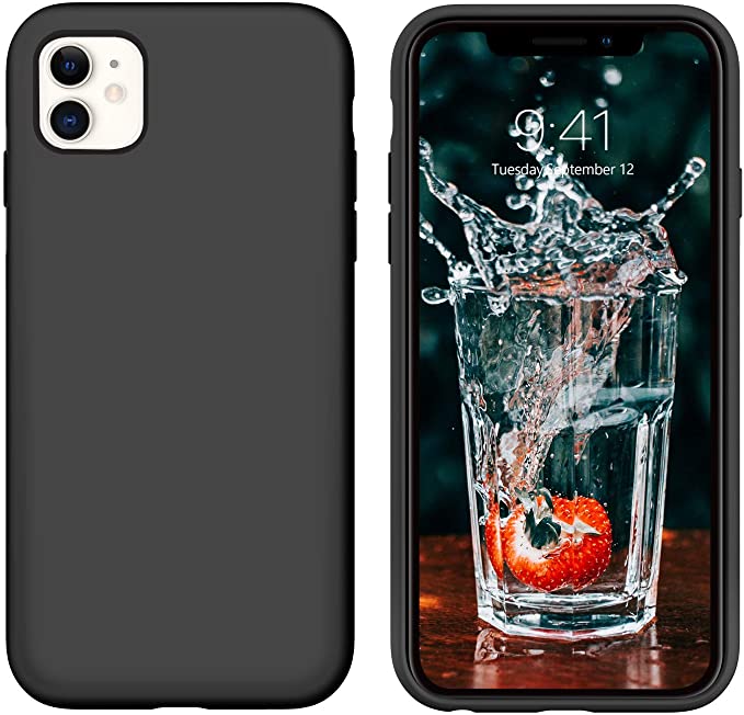 iPhone 11 Case 2019,DUEDUE Liquid Silicone Soft Gel Rubber Slim Cover with Microfiber Cloth Lining Cushion Shockproof Full Body Protective Case for iPhone 11 6.1" 2019,Black