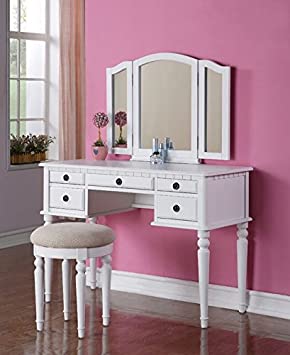 Bobkona F4074 St. Croix Collection Vanity Set with Stool, White