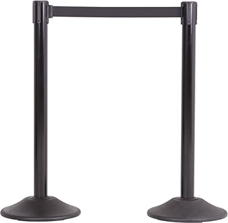 US Weight Premium Stanchion with 7.5-Feet Retractable Belt, Black Powder Coated 2.5-Inch Diameter Steel Post