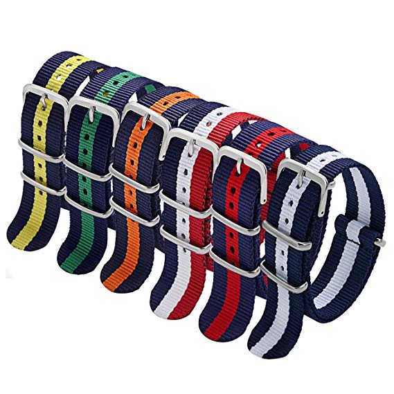 Carty NATO Strap 6 Packs 18mm 20mm 22mm Watch Band Nylon Replacement Watch Straps for Men Women