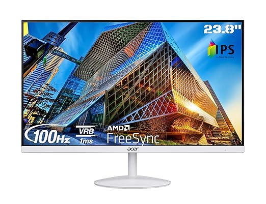 (Refurbished) Acer SA242YE 23.8 Inch Full HD IPS Ultra Slim (7.2mm Thick) Backlight LED LCD Monitor I Zero Frame I 100Hz Refresh I 1 MS VRB I AMD Free Sync I 1xHDMI 1xVGA I Stereo Speakers I Eye Care I White