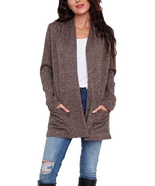 NuoReel Women Front Open Classic Lightweight Long Sleeve Cardigan Tops with Pockets Outwear