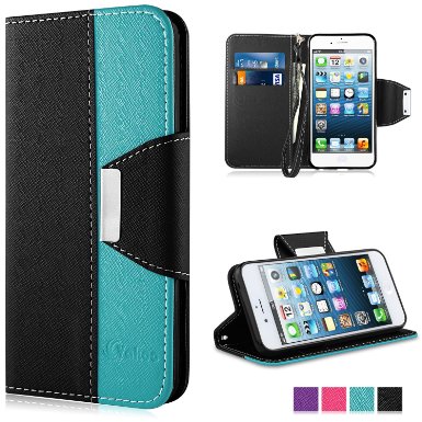 iPhone 5 Case, iPhone 5S Case, Vakoo WALLET Series PU Leather TPU Bumper Slim Fit Flip Magnet Card Slot Case Cover for Apple iPhone SE 5 5S ( Black Blue)